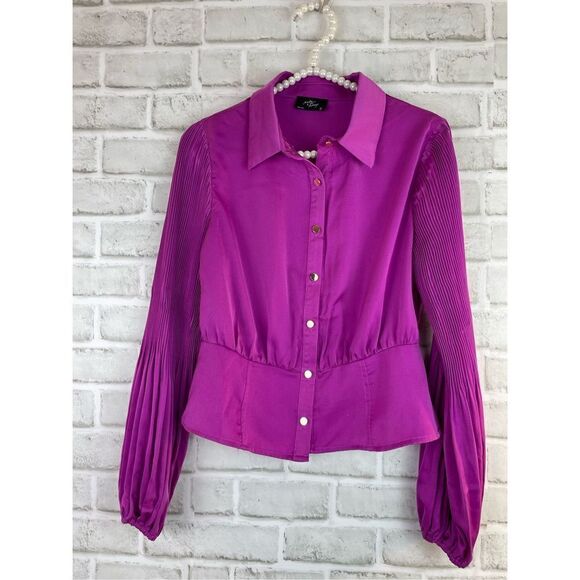 Milk & Honey Button Down LS Blouse Purple Size Small Fitted - Picture 1 of 8